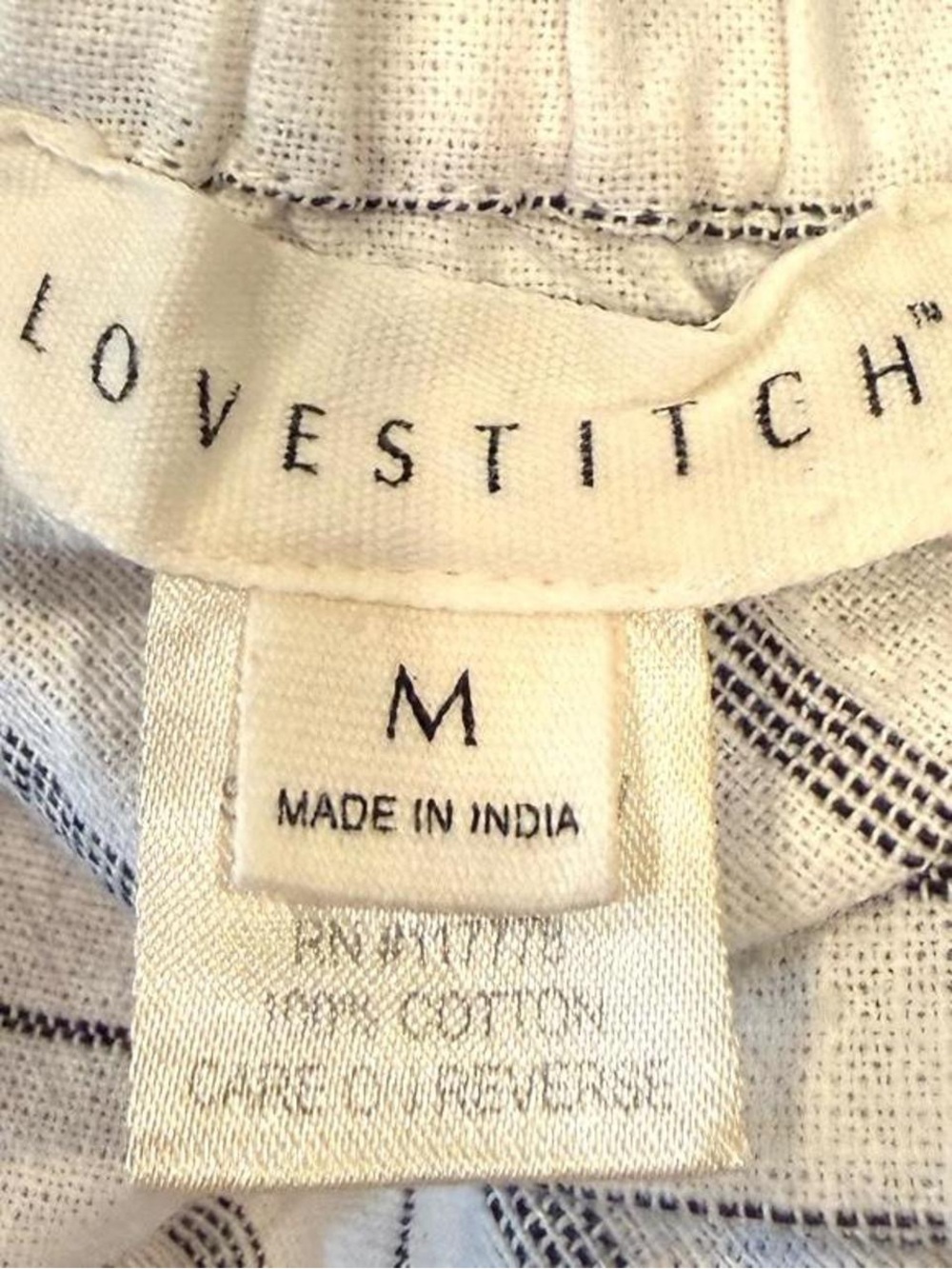 Lovestitch White Cotton Romper W/Black Vertical Stripes And Geometric Pattern. - Picture 8 of 8